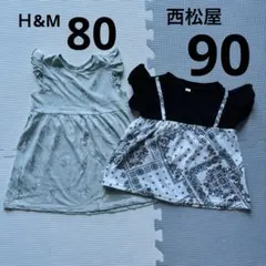 ベビー服セット 子供服セット Ｈ&Mワンピース 西松屋Tシャツ2点 80 90のサムネイル