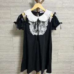 Ank Rouge ワンピース Mサイズ オープンショルダー 白襟 リボン付き