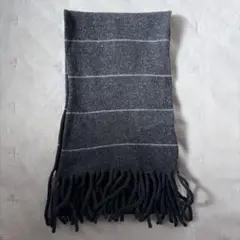 ウール100% ダークグレー ストライプ マフラー