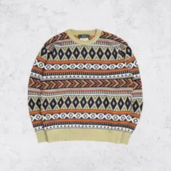 ヴィンテージ 総柄 コットンニット セーター エスニック Y2K