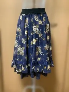 アクシーズファム フラワープリント ネイビー フレアスカート M