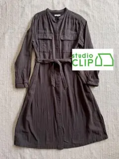 春ワンピ★M★綿麻ガーゼスタディオクリップstudioCLIPシャツワンピース