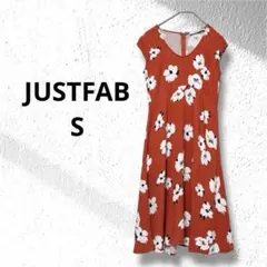 JUSTFAB オレンジ ブラウンフラワープリント ノースリーブワンピース S