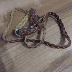 ブラウン　細　編み込みベルト