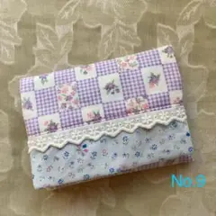 レースふた付きポケットティッシュケース　No.9 小花柄　薄紫　水色