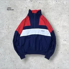 希少90s古着アディダスadidasハーフジップナイロンジャケット切替配色短丈