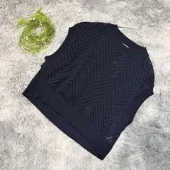a.v.v 透かし編みニット ネイビー 半袖 ゆったり サマーニット