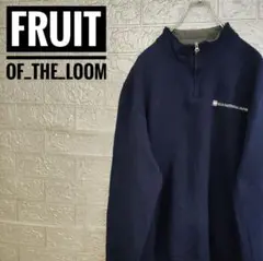 海外製フルーツオブザルーム企業ロゴ古着ハーフジップスウェットトレーナー紺XL