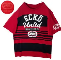 ECKO UNLTDでかロゴ ランダムボーダーレッドTシャツ