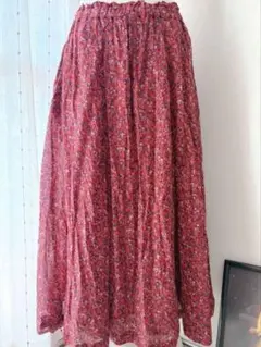 studio CLIP コットン花柄ロングスカート 赤 M 裏地付