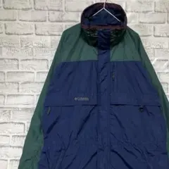 コロンビア　マウンテンパーカーグリーンネイビーL ロゴ刺繍アウトドア827