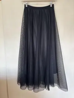 メッシュ ロングスカート フレアスカート ブラックのサムネイル