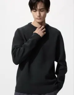 ユニクロ ウォッシャブルミラノリブクルーネックセーター XL 09 BLACK