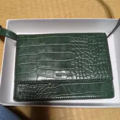 ダークグリーン クロコダイル型押し ショルダーバッグ
