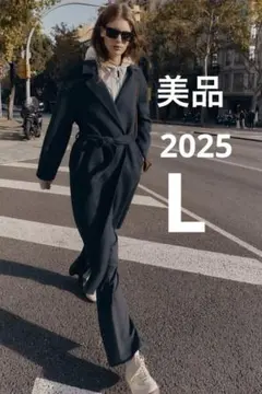 2025 ZARA ダークグレー ロングコート ウエストベルト付き