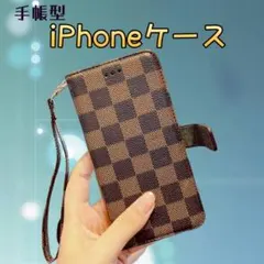 iPhoneケース 手帳型　人気　収納カバー 茶ブラウン 14 15 17