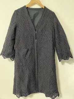 レース ノーカラーコート　ブラック　9号