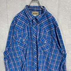 ラングラー　ウエスタンシャツ　ブルーチェック　長袖シャツ　ビックサイズ3XL