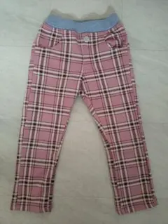裏起毛 ピンク チェック ロングパンツ 110サイズ