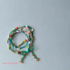 混ぜこぜビーズ リボン ブレスレット ハンドメイド