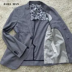 【美品】ザラマン　テーラードジャケット　千鳥格子　背抜き　2つ釦　裏地花柄