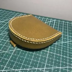 ハンドメイド　馬蹄形　オリーブ レザー コインケース