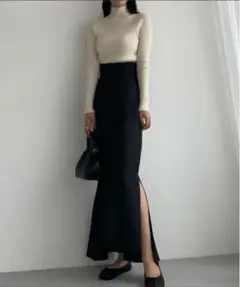 Louere ハイウエストヘリンボーンスリットマーメイドスカート