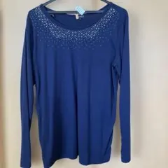 Fufy ビジュー装飾 ネイビー 長袖Tシャツ LLサイズ