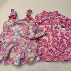 ハローキティ♡ワンピース水着とキャップとラッシュガードセット 110cm