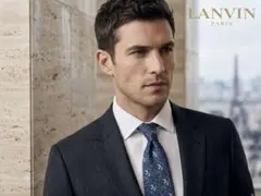 LANVIN ランバン 総柄ネクタイ 青系 シルク