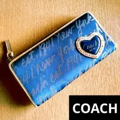 【COACH/コーチ】レディース長財布/ネイビー/ゴールド/ロゴ/ハート
