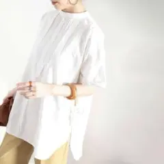 美品(L)半袖チュニック/長め/Tシャツ/綿100%/コットン/サイドスリットのサムネイル
