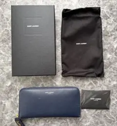 美品 正規品 SAINT LAURENT 長財布 ラウンドファスナー ネイビーのサムネイル