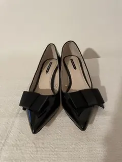 ZARA BASIC 黒 ヒールパンプス ポインテッドトゥ37 ブラック リボン