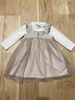 プティマイン ワンピース チュール 90サイズ モカベージュ 花柄 フリル