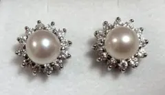 【美品】パールピアス フラワーモチーフ ピアス シルバー