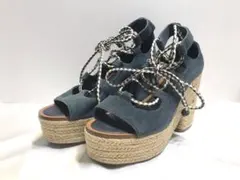 トリーバーチ TORY BURCH編み上げオープントゥパンプス 紺系23.5cmのサムネイル