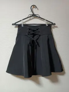 黒 レースアップ フレアミニスカート リボン ブラック
