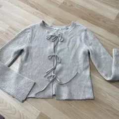 GU ジーユー リブニットカーディガン フロンドリボン Mサイズ ベージュ