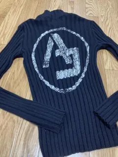 アルマーニジーンズ ジップアップニット ロゴバックプリントビンテージ 激レア