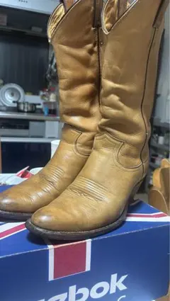 ウエスタンブーツ 青とベージュ レザー製 Tomiyama - メルカリ