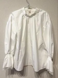 green label relaxing 袖レーススタンドカラーブラウス