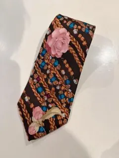 CHANEL シャネル ネクタイ ココマーク 太陽 月 星 チェーン柄 黒 総柄 CHANEL シャネル ネクタイ ココマーク 太陽 月 星 チェーン柄 黒 総柄