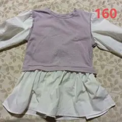 (337)紫と白の長袖カットソー 　160