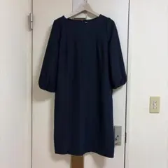 【NATURAL BEAUTY BASIC】七分袖 ワンピース ネイビー L