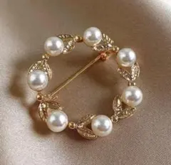 ゴールドブローチ　パール風二次会　コサージュ卒業式　入学式　高見え　スカーフに
