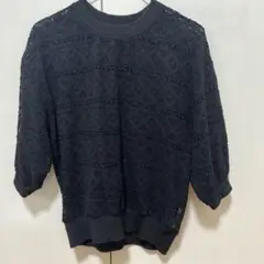 Gallest インディヴィ　今期　黒 レース編み 半袖ニット 38