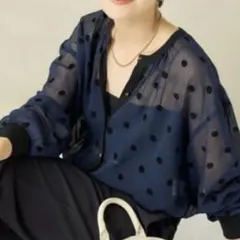 ノーリーズ（NOLLEY'S）シアーフロッキードット柄クルーネックカーディガンのサムネイル