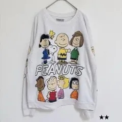 PEANUTS【XL】スウェット クルーネック 長袖 リブ プリント ホワイト