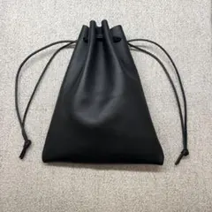 本革（牛革）ミニ巾着　④ ブラック　レザークラフト ハンドメイド